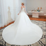 Ball Gown Strapless Long Sleeves Satin Cathedral Train Wedding Dresses WH39352