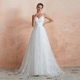 A Line V-Neck Sleeveless Appliques Sweep Train Wedding Dress WH31370