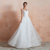 A Line V-Neck Sleeveless Appliques Sweep Train Wedding Dress WH31370