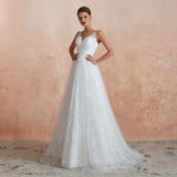 A Line V-Neck Sleeveless Appliques Sweep Train Wedding Dress WH31370