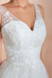 A Line V-Neck Sleeveless Appliques Sweep Train Wedding Dress WH31370