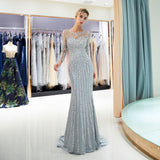 Mermaid Long Sleeves Sequins Beading Tulle Court Train Prom Dress Party Dress WH72698