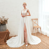 A Line Appliques Split Cap Sleeves Court Train Silk Prom Dresses Wedding Dresses