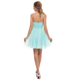 Unique A Line Strapless Knee Length Blue Chiffon Homecoming Dress Beading Prom Dress WH16670