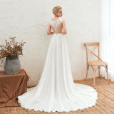 A Line Appliques Split Cap Sleeves Court Train Silk Prom Dresses Wedding Dresses