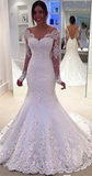 Long Sleeves Mermaid Lace Off-the-Shoulder Long Wedding Dresses BA37