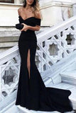 Sexy Leg Slit Long Mermaid Off-the-Shoulder Black Sweetheart Strapless Prom Dresses uk PH180