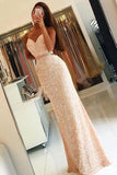 Sequin Spaghetti Straps Criss-Cross Beads Long Prom Dresses