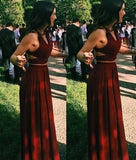 Two Piece V-Neck A Line Sleeveless Halter Long Prom Dress