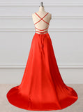 A Line Spaghetti Straps Prom Dresses With High Split PD1115