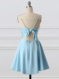 Cute A Line Spaghetti straps Light Blue Homecoming Dresses PD1119