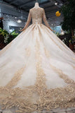 Princess Long Sleeve Ball Gown Scoop With Applique Beads Lace up Prom Dresses PW790