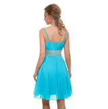 A Line Spaghetti Straps Beading Blue Chiffon Short Above Knee Homecoming Dress Prom Dress WH15671