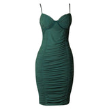 Elegant Green Spaghetti Straps Pleats Homecoming Dresses