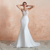 Sexy Mermaid Sleeveless Appliques Chiffon Court Train Wedding Dresses WH36373