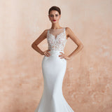 Sexy Mermaid Sleeveless Appliques Chiffon Court Train Wedding Dresses WH36373