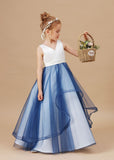 Sweetheart Trumpet SLeeveless V-Neck Tulle Stain Flower Girl Dresses FL0022