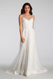 Chic A-Line Sweetheart Backless Lace Beach Spaghetti Straps Long Wedding Dresses PM375