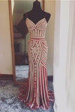 Luxurious Mermaid Spaghetti Straps V-Neck Sparkly Open Back Prom Dresses Party Dresses PH467