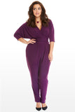 Sexy V Neck 3/4 Sleeve Purple Formal Jumpsuit FP1131