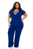 Unique Plus Size Royal Blue Short Sleeve Pants Prom Dresses, Long Formal Dresses P1222