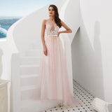 Gorgeous A Line See-through Sleeveless Beading Tulle Prom Dress WH60313