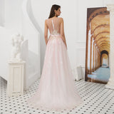 Gorgeous A Line See-through Sleeveless Beading Tulle Prom Dress WH60313