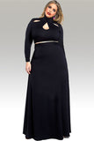 Elegant High Neck Black Long Sleeve Two Pieces Prom Dresses Plus Size Party Dresses FP2195