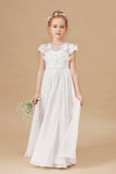 A Line Floor Length Ivory Chiffon Appliques Flower Girl Dresses