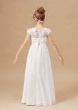 A Line Floor Length Ivory Chiffon Appliques Flower Girl Dresses