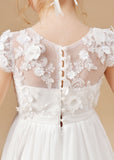 A Line Floor Length Ivory Chiffon Appliques Flower Girl Dresses