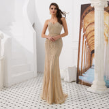 Shiny Deep V-Neck Mermaid Spaghetti Straps Beads Prom Dress WH60720