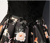 Chic A-Line Scoop Satin Black Lace up Sleeveless Long Flowers Prom Dresses uk PM622