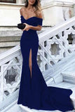 Sexy Leg Slit Long Mermaid Off-the-Shoulder Black Sweetheart Strapless Prom Dresses uk PH180