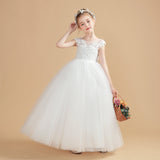 Cap Sleeves Ivory Tulle Flower Girl Dresses With Bow-Knot FL0002