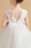 Cap Sleeves Ivory Tulle Flower Girl Dresses With Bow-Knot FL0002