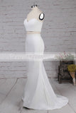 Ivory Mermaid Sweetheart Satin Two Pieces Slit Floor-length Draped Prom Dresses PH406