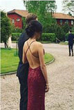 Stunning Spaghetti Straps Backless Beading Long Prom Dresses