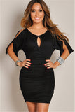 Black Sheath Round Neck Half Sleeve Short Prom Dresses Cheap Evening Dresses FP2561