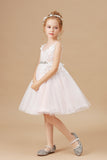 Halter-top V-Neck Appliques Tulle Flower Girl Dresses with Sash