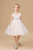 Halter-top V-Neck Appliques Tulle Flower Girl Dresses with Sash