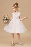 Halter-top V-Neck Appliques Tulle Flower Girl Dresses with Sash