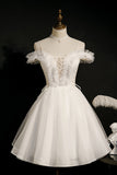 Ivory Spaghetti Strap Beaded Tulle Short Princess Homecoming Dress