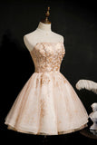 Champagne Strapless Sequins Tulle Short Homecoming Dresses