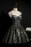 Dark Grey Sequins Lace Up Ball Gown Tulle Homecoming Dress