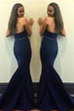 Sweetheart Navy Blue Mermaid Prom Dress with Sash Sweep Train PM596