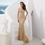 Sexy Deep V-Neck Mermaid Sleeveless Beads Prom Dress WH60716