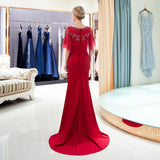 Mermaid Beading Half Sleeves Satin Sweep Train Prom Dress Party Dress WH63689