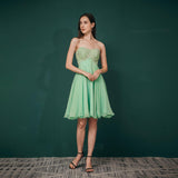 A Line Strapless Chiffon Sequins Knee Length Homecoming Dresses Short Prom Dresses WH291045