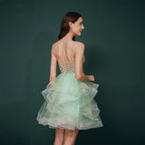 Cute A Line Spaghetti Straps Beading Tulle Knee Length Homecoming Dresses Short Prom Dresses WH341036